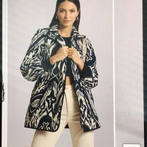 Bagatelle Navy Ikat Print Quilted Cotton Jacket